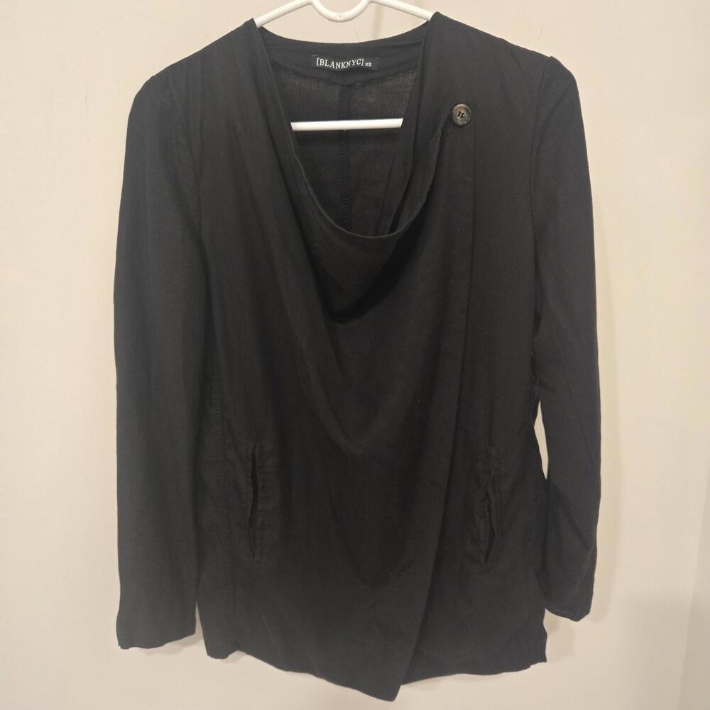 Blank NYC Linen Asymmetric Draped Moto Jacket Black Size XS